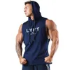 Summer Hooded Tank Tops Men Gym Fitness Bodybuilding Sport ärmlös hoodie manlig casual bomullsstränger singlet Vest kläder 240409