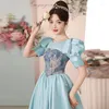 Partykleider Sky Blue Satin Ballkleider bescheidener runder Hals bodenlanger langer Frauen formeller Anlass für Prom Event