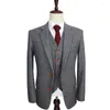 Men's Suits Men Suit Gray Wool Retro Grey And Brown Herringbone Tweed British Style 3 Pieces Custom Made Slim Fit Blazer Wedding