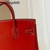 Women BrKns Handtasche Echtes Leder 7A Handswen Box Red Hände hoch mit Gold 25cmpdg7