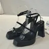 Dress Shoes Women Sandals Luxury Chunky Heel Wedding Bridal High Platform Ankle Strap Outdoor Open Toe Sexy Black Lolita Party Pumps