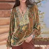 T-shirts pour femmes en velours à manches longues pour femmes broderie vintage imprimé floral chemisier tshirt d'hiver