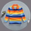 Polo Shirt Kids Clothes Tops Color Stripes Turn-down Collar Autumn Long Sleeve Polos Baby Boy Camisetas Boys Shirts Teen 3T-15T 240418