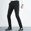 Pantalon masculin style mode mode simple élégant haut élastique hommes bouton de poche à fermeture éclair solide printemps pantalon décontracté en soie à glace droite