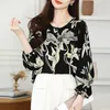 Kvinnors blusar 2024 Chiffon Summer Blue Casual Fashion Advanced Temperament Simplicity Tops Flower Print Bat Sleeve Shirt