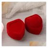 Stand de bijoux 24pcs Red Veet Heart Ring Box Affichage Écouteur Boîtes cadeaux Mariage Organisateur romantique Engagement Wholesale Drop Deved Dhnod