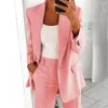 Two Piece Dress 2Pcs/Set Women Lapel Long Sleeve Blazer High Waist Straight Wide Leg Pants Set One Button Pockets Coats Solid Work Suits