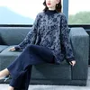 Kvinnors tvådelar byxor Spring Autumn High-End Casual Knit Suit 2024 Fashion Female Sweater Tops Wide Leg Two-Piece Set