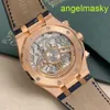 Unisex AP Forist Watch Royal Oak Series 26240OR Розовое золото синее поясное пояса Mens Mens Fashion Leisure Business Sports Back Back Mechanical Watch