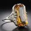 Cluster Rings Fashion Women Ring 925 Silver Jewelry With Citrine Zircon Gemstone Gold Color Open Finge For Wedding Party Gifts