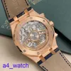 Fashion AP Wrist Watch Royal Oak Series 26240or Rose Gold Blue Plate Belt Mens Fashion Leisure Business Sports Back Transparent Mechanical Watch