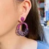 Boucles d'oreilles en peluche fxlry de haute qualité zircon rond pistolet noir rétro violet long pour les femmes de mariée de mariage bijoux de bijoux