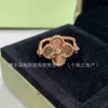 High End smyckringar för VanCleff Womens V-Gold Clover Dubbelsidig roterbar lasergraverad blommor röd kalkedonklöver ring för kvinnor Original 1: 1 med riktig logotyp