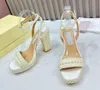 2024 Luxury Wedding Sacora Dress Shoes White Pearls Leather Pumps Lady Stiletto Heel Ankle Strap Bridal Wedding EU35-43. Med Box