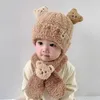 Rompers Autumn Two-piece Set Thickened Warm And Windproof Baby Child Super Cute Hat Male Female Bear Scarf