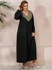 Casual klänningar V-ringningsbroderier Abayas för kvinnor Autumn Winter Robe Longue Femme Musulmane Dubai Abaya Kaftan Turkiet Islam Muslim Dress