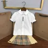 Nieuwe meisjeskledingpak baby tracksuits voor kinderen designer kleding maat 100-160 cm shirt met korte mouwen en patchwork design rok 24april