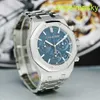 Unisex AP Armband Uhr Epos Royal Oak Serie 26240st Black Plate Watch Mens Automatische mechanische Präzision Stahl Chronographen Uhr 41 Durchmesser Blauplatte