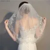 Bijoux de cheveux de mariage en dentelle courte brillante taille scintillante 2 niveaux en tulle doux veaux de mariée avec peigne blanc ivoire