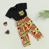 Sets de ropa para niños pequeños ropa africana de kente kente estampado Dashiki Tops Camiseta de manga corta Pantalones de camiseta Negra