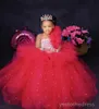 2024 Hot Pink Little Girls Birthday Dress Flower Girl Dress Communion Gowns Long Sleeves Rhinestones Lace Princess Queen Birthday Party Dress for Little Girl F128