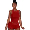 Neue Sommer Sportwear Womens lässig klassische sexy sexy Solid Color Tanktop Shorts zweiteiliger Set Boxenstreifenstoff Stoff