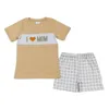 Set di abbigliamento per bambini all'ingrosso ricami estivi per bambini a maniche corte t-shirt di cotone mamma tee bambini cortometraggi a quadri baby boy