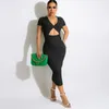 Abiti per feste 2024 Donne a maglia vestito midi Midi Sleeve Short Out Sexy BodyCon Abbigliamento a V sul collo Cesti di streetwear Casual Streetwear Fashion