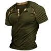 Men's T Shirts Summer Fashion V-neck Vintage T-shirt Thin Folded Short Sleeve Tees Tops Patchwork Color Lace Up Tshirts Man Clothing