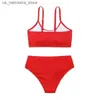 Pezzi unici per bambini estivi a colore solido alla moda divisa in stile bikini set a due pezzi Q240418