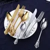 Dinnerware Sets Gold Plating Court Carved Steak Knife And Fork Spoon Luxury Cutlery Set Stainless Steel Tableware