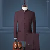 Herenpakken staan Kraagkraag Chinese stijl Slim passende tweedelig pakset / mannelijke Zhong Shan Blazer Jacked jasbroekbroeken 2 PCS