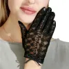 Thin Sheepskin Gloves Women's Leather Touch Screen Fashion Lace Unlined Short Spring and Autumn Driver's Gloves