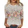 Kvinnors T -skjortor 3/4 ärm för kvinnor Söta tryck Grafiska tees Blusar Casual Plus Size Basic Tops Pullover Youthful Woman kläder 2024