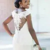 African Mermaid Wedding Dresses Lace Applique 2024 Cap Sleeves Straps Illusion Covered Buttons Back Country Wedding Gown