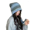 Boinas Capa de gorro de invierno para mujeres de invierno con correas largas para niñas de encaje de punto al aire libre.