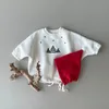 Milancel Christmas Baby Bodysuit Hat Infant Fleece voering Kerstboom Gedrukte peuter Jaar kleding 240411