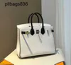 Femmes Brkns Handbag en cuir authentique 7a Handswen White avec bouton d'origine noir haut-endlcwv