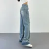 Jeans féminins légers tvvovvin américain lavé bleu hauteur jambe droite large avec un pantalon de vadrouille en denim ourlet roulé z2sj