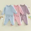 Conjuntos de ropa Fashion Baby Baby Girl Autbit de 2 piezas Color Color de manga larga Cuella de la tripulación con pantalones de chinete de cintura elástica