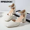 Chaussures habillées Vintage Dernières petites taille 33 bloc Pumps d'été nus Sandales rétro Sandales fermées High Talons Femmes Sangle de cheville carrée personnalisée