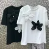 Kvinnors T-skjortor Diamonds Flowers Tassel Kort ärm Bomull T-shirt för kvinnor sommar 2024 Lös casual t-shirt High Street Black White Tops