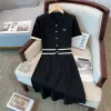 Xiaoxiangfeng Frans Hepburn Little Black Dress Children's Summer Nieuw ontwerp voelt taille slanke ijs zijden gebreide jurk