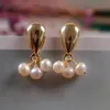 Boucles d'oreilles en peluche de riz blanc naturel Eau douce Perle 18K Gold Ear Stud anniversaire art tous les jours bohème diamant personnalisé moderne