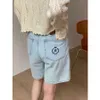 Huang Zhengs Small Design bordado de cinco pontos de jeans para feminino 2024 Spring/verão Casual de perna larga coreana 141kh190