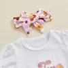 Kläduppsättningar Småbarn Baby Girl Birthday Outfit Två Groovy Floral Embroidery Kort ärm T-shirt Top Flare Pants Set