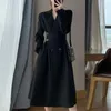 Casual klänningar franska hepburn stil svart kostym klänning kvinnor långa ärmar midja smal kontor lady mode korea elegant chic kvinnlig 3xl