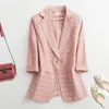 Veste de blazer mince rayé printemps Femmes Elegant Slim 34 Mouches dames Outwear Bouton Single Bouton Femelle Coat 240417