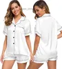 Summer Sexy Women Silk Satin Pyjamas Set Two-Piece PJ Set Sleepwear Nightwear Loungewear Button-Down PJ SETS