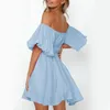 Casual Dresses Sexy Tube Top Backless Puff Sleeves Slim Mini Dress Solid Color Cascading Ruffles A-line Skirt Ladies Elegant Party